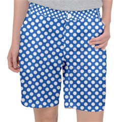 Pastel Blue, White Polka Dots Pattern, Retro, Classic Dotted Theme Pocket Shorts by Casemiro