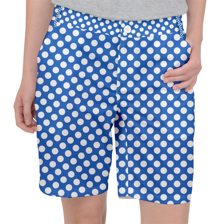 Pastel Blue, white polka dots pattern, retro, classic dotted theme Pocket Shorts