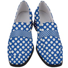 Pastel Blue, White Polka Dots Pattern, Retro, Classic Dotted Theme Women s Chunky Heel Loafers by Casemiro