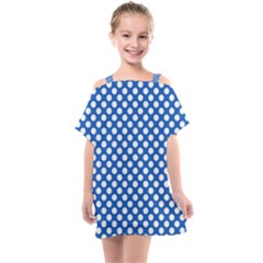 Pastel Blue, White Polka Dots Pattern, Retro, Classic Dotted Theme Kids  One Piece Chiffon Dress by Casemiro