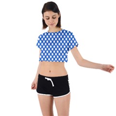 Pastel Blue, White Polka Dots Pattern, Retro, Classic Dotted Theme Tie Back Short Sleeve Crop Tee by Casemiro