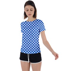 Pastel Blue, White Polka Dots Pattern, Retro, Classic Dotted Theme Back Circle Cutout Sports Tee