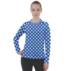 Pastel Blue, White Polka Dots Pattern, Retro, Classic Dotted Theme Women s Pique Long Sleeve Tee