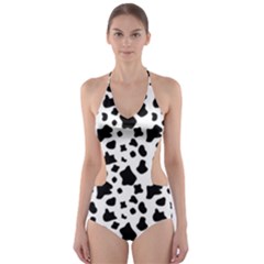 Black And White Cow Spots Pattern, Animal Fur Print, Vector Cut-out One Piece Swimsuit by Casemiro