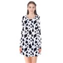 Black and white cow spots pattern, animal fur print, vector Long Sleeve V-neck Flare Dress View1