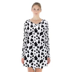 Black And White Cow Spots Pattern, Animal Fur Print, Vector Long Sleeve Velvet V-neck Dress by Casemiro