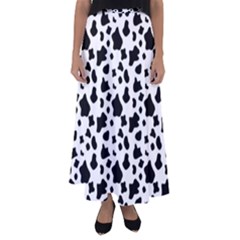 Black And White Cow Spots Pattern, Animal Fur Print, Vector Flared Maxi Skirt by Casemiro