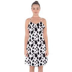 Black And White Cow Spots Pattern, Animal Fur Print, Vector Ruffle Detail Chiffon Dress by Casemiro