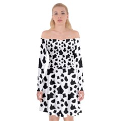 Black And White Cow Spots Pattern, Animal Fur Print, Vector Off Shoulder Skater Dress by Casemiro