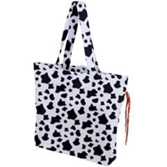 Black And White Cow Spots Pattern, Animal Fur Print, Vector Drawstring Tote Bag by Casemiro