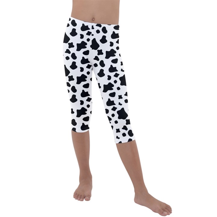 Black and white cow spots pattern, animal fur print, vector Kids  Lightweight Velour Capri Leggings 