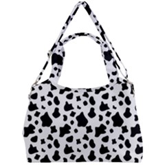 Black And White Cow Spots Pattern, Animal Fur Print, Vector Double Compartment Shoulder Bag by Casemiro