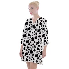 Black And White Cow Spots Pattern, Animal Fur Print, Vector Open Neck Shift Dress