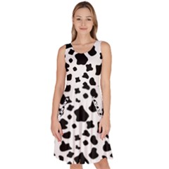 Black And White Cow Spots Pattern, Animal Fur Print, Vector Knee Length Skater Dress With Pockets by Casemiro