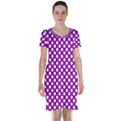 White And Purple, Polka Dots, Retro, Vintage Dotted Pattern Short Sleeve Nightdress by Casemiro