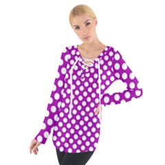 White And Purple, Polka Dots, Retro, Vintage Dotted Pattern Tie Up Tee by Casemiro