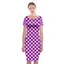 White and purple, polka dots, retro, vintage dotted pattern Classic Short Sleeve Midi Dress View1