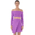 White and purple, polka dots, retro, vintage dotted pattern Off Shoulder Top with Skirt Set View1