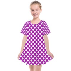 White And Purple, Polka Dots, Retro, Vintage Dotted Pattern Kids  Smock Dress by Casemiro