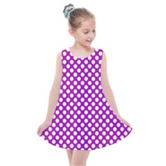 White And Purple, Polka Dots, Retro, Vintage Dotted Pattern Kids  Summer Dress by Casemiro