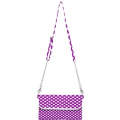 White And Purple, Polka Dots, Retro, Vintage Dotted Pattern Mini Crossbody Handbag by Casemiro