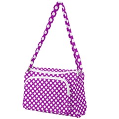 White And Purple, Polka Dots, Retro, Vintage Dotted Pattern Front Pocket Crossbody Bag by Casemiro