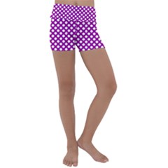 White And Purple, Polka Dots, Retro, Vintage Dotted Pattern Kids  Lightweight Velour Yoga Shorts by Casemiro