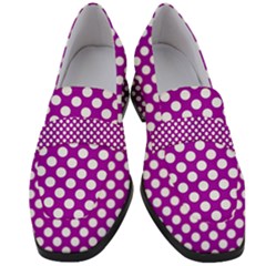 White And Purple, Polka Dots, Retro, Vintage Dotted Pattern Women s Chunky Heel Loafers by Casemiro