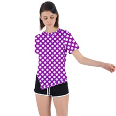 White And Purple, Polka Dots, Retro, Vintage Dotted Pattern Asymmetrical Short Sleeve Sports Tee