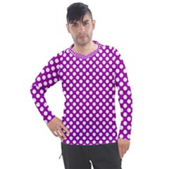 White And Purple, Polka Dots, Retro, Vintage Dotted Pattern Men s Pique Long Sleeve Tee