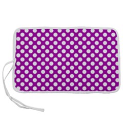 White And Purple, Polka Dots, Retro, Vintage Dotted Pattern Pen Storage Case (l)