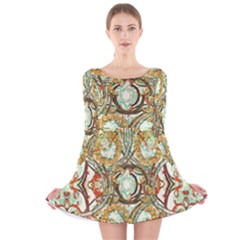 Multicolored Modern Collage Print Long Sleeve Velvet Skater Dress