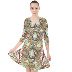 Multicolored Modern Collage Print Quarter Sleeve Front Wrap Dress