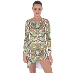 Multicolored Modern Collage Print Asymmetric Cut-out Shift Dress