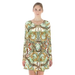 Multicolored Modern Collage Print Long Sleeve Velvet V-neck Dress by dflcprintsclothing