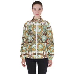 Multicolored Modern Collage Print Women s High Neck Windbreaker