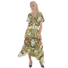 Multicolored Modern Collage Print Cross Front Sharkbite Hem Maxi Dress by dflcprintsclothing