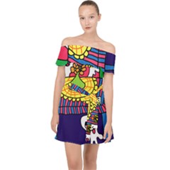 Circus Ghosts Digital Off Shoulder Chiffon Dress by snowwhitegirl