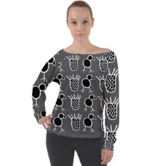 Njhb Vectorized Off Shoulder Long Sleeve Velour Top