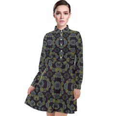 Modern Ornate Stylized Motif Print Long Sleeve Chiffon Shirt Dress by dflcprintsclothing