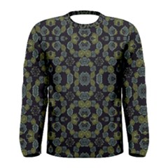 Modern Ornate Stylized Motif Print Men s Long Sleeve Tee