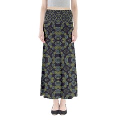 Modern Ornate Stylized Motif Print Full Length Maxi Skirt