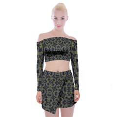 Modern Ornate Stylized Motif Print Off Shoulder Top With Mini Skirt Set by dflcprintsclothing