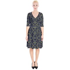 Modern Ornate Stylized Motif Print Wrap Up Cocktail Dress