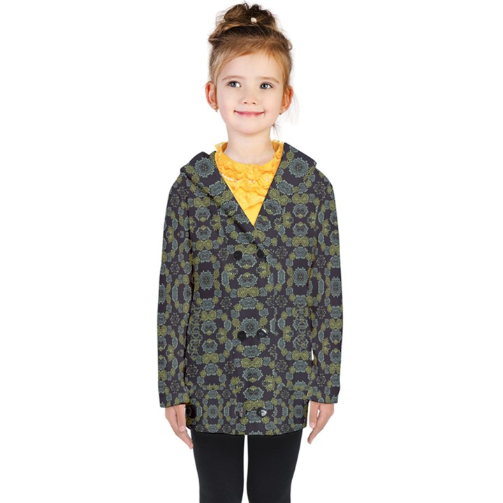 Modern Ornate Stylized Motif Print Kids  Double Breasted Button Coat