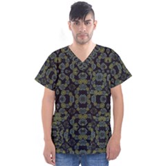 Modern Ornate Stylized Motif Print Men s V-neck Scrub Top