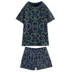 Modern Ornate Stylized Motif Print Kids  Swim Tee And Shorts Set by dflcprintsclothing