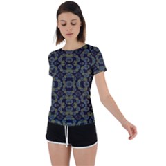 Modern Ornate Stylized Motif Print Back Circle Cutout Sports Tee