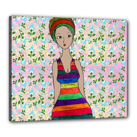 Tan Swimmer Flowerwall Canvas 24  X 20  (stretched) by snowwhitegirl