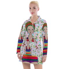 Tan Swimmer Flowerwall Women s Long Sleeve Casual Dress by snowwhitegirl